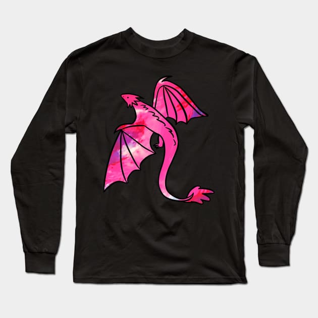 Cute pink dragon illustration Long Sleeve T-Shirt by Yarafantasyart